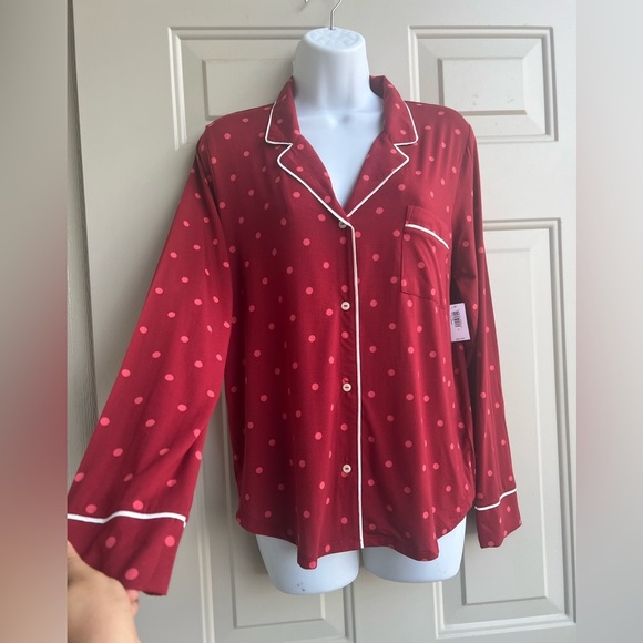 NWT Gap Luxe Soft Pajama Top Size S Red Polka Dot Luxe Sleep shirt Cozy & Chic - Picture 6 of 8